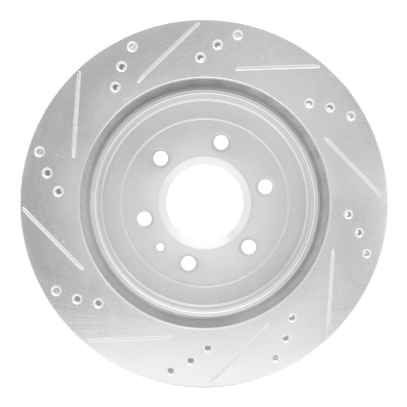 Cadillac SRX Brake Rotor (1) - Rear Right - R1 Concepts - Drilled & Slotted - Silver - `04-`09